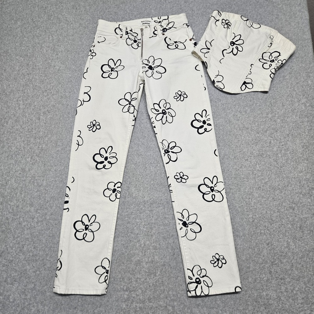 Reformation Corset Set Floral Print Jeans Sz 27 & Top Sz 0 White Denim